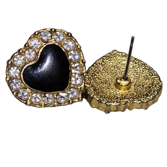 Heart-Shaped Earrings Elegant Gold Tone Black Artificial19 - Picture 1 of 1
